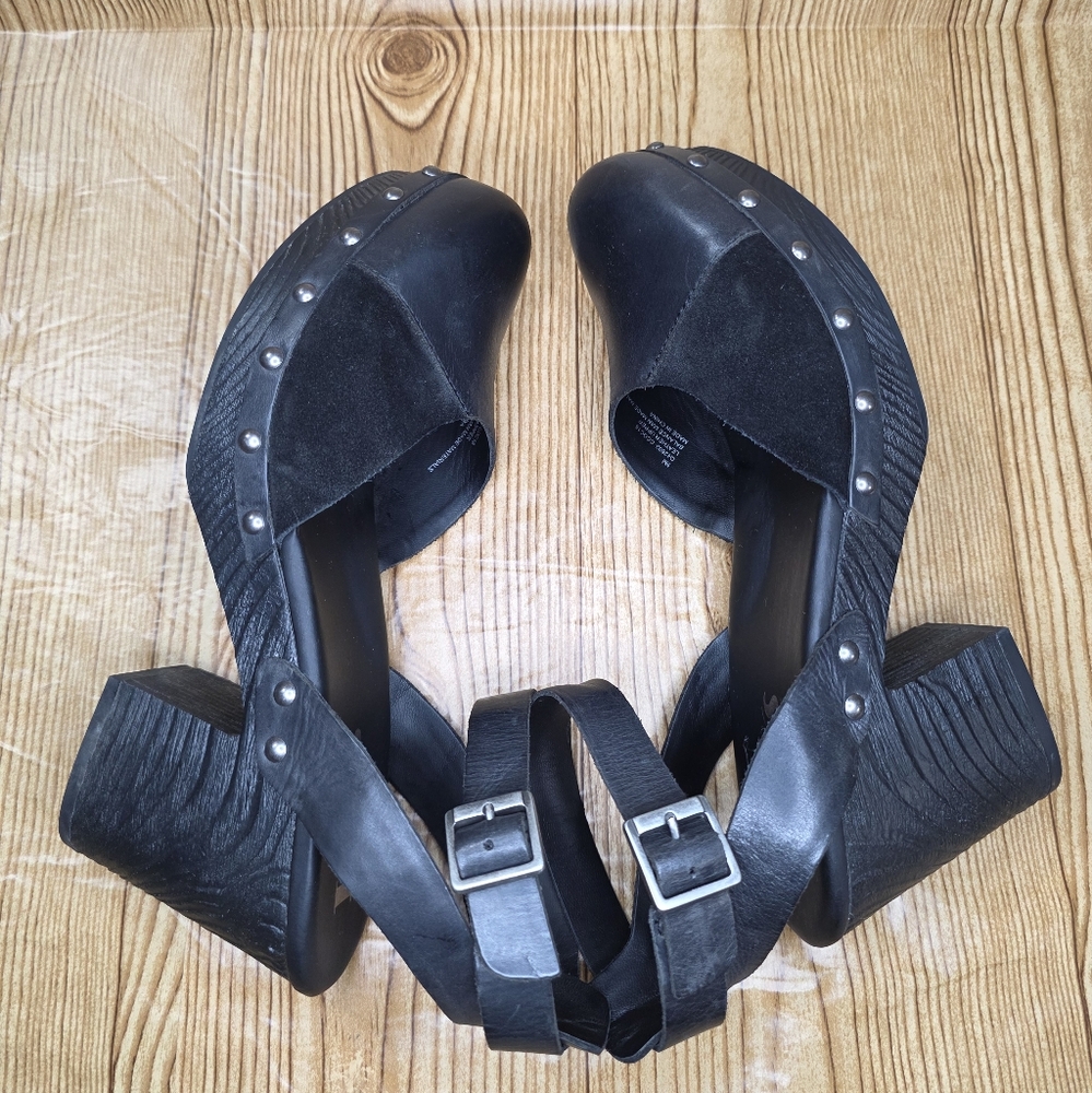 KORKS by Kork Ease Black Leather‎ / Suede Chunky Block Heel Platform Size 9 - Picture 7 of 11